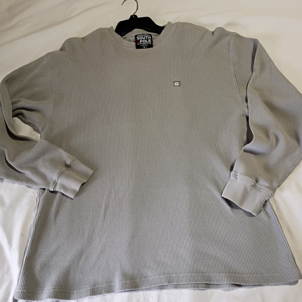 VTG South Pole Large Waffle Knit 90's Long-Sleeved Neutral Grunge Tan Thermal